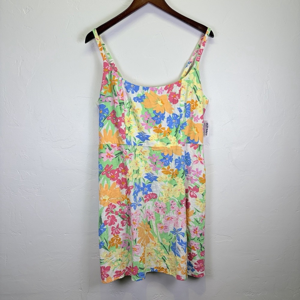Old Navy NWT Woman's Linen Blend Sundress Size‎ L Pink Orange Floral Vacation